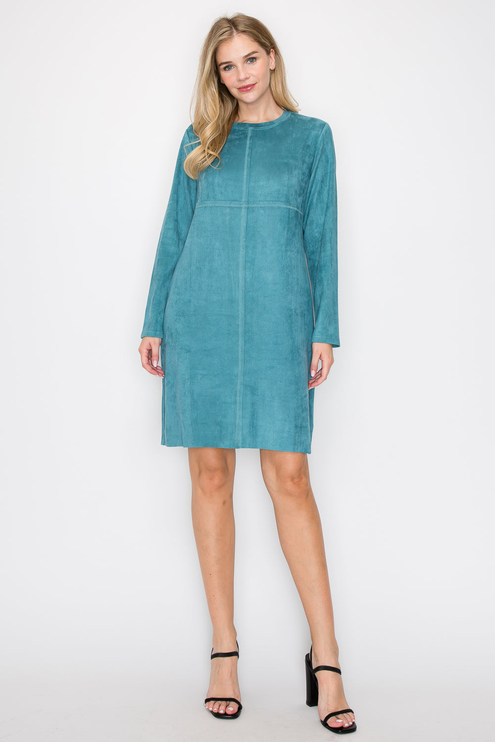Aurora Suede Round Neck Dress with Pockets
