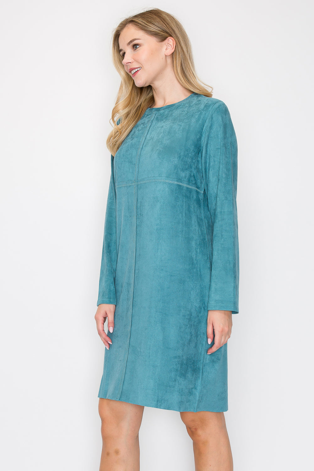 Aurora Suede Round Neck Dress with Pockets