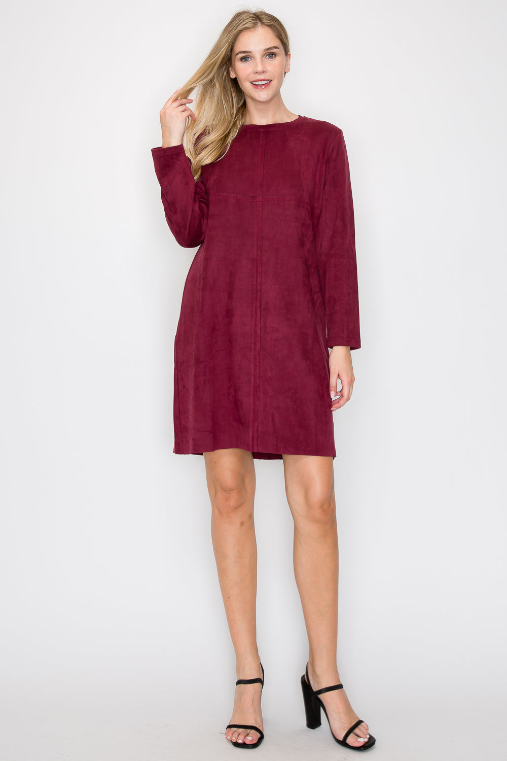 Aurora Suede Round Neck Dress with Pockets