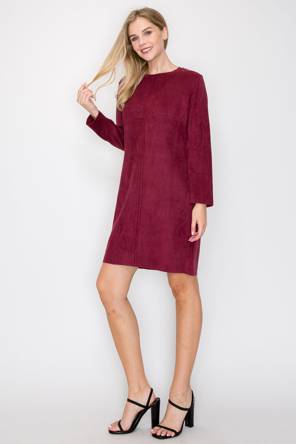 Aurora Suede Round Neck Dress with Pockets