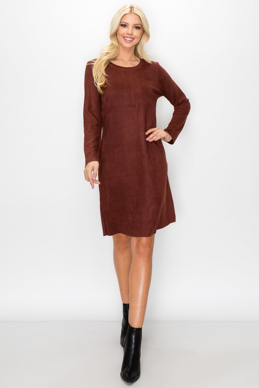 Aurora Suede Round Neck Dress with Pockets