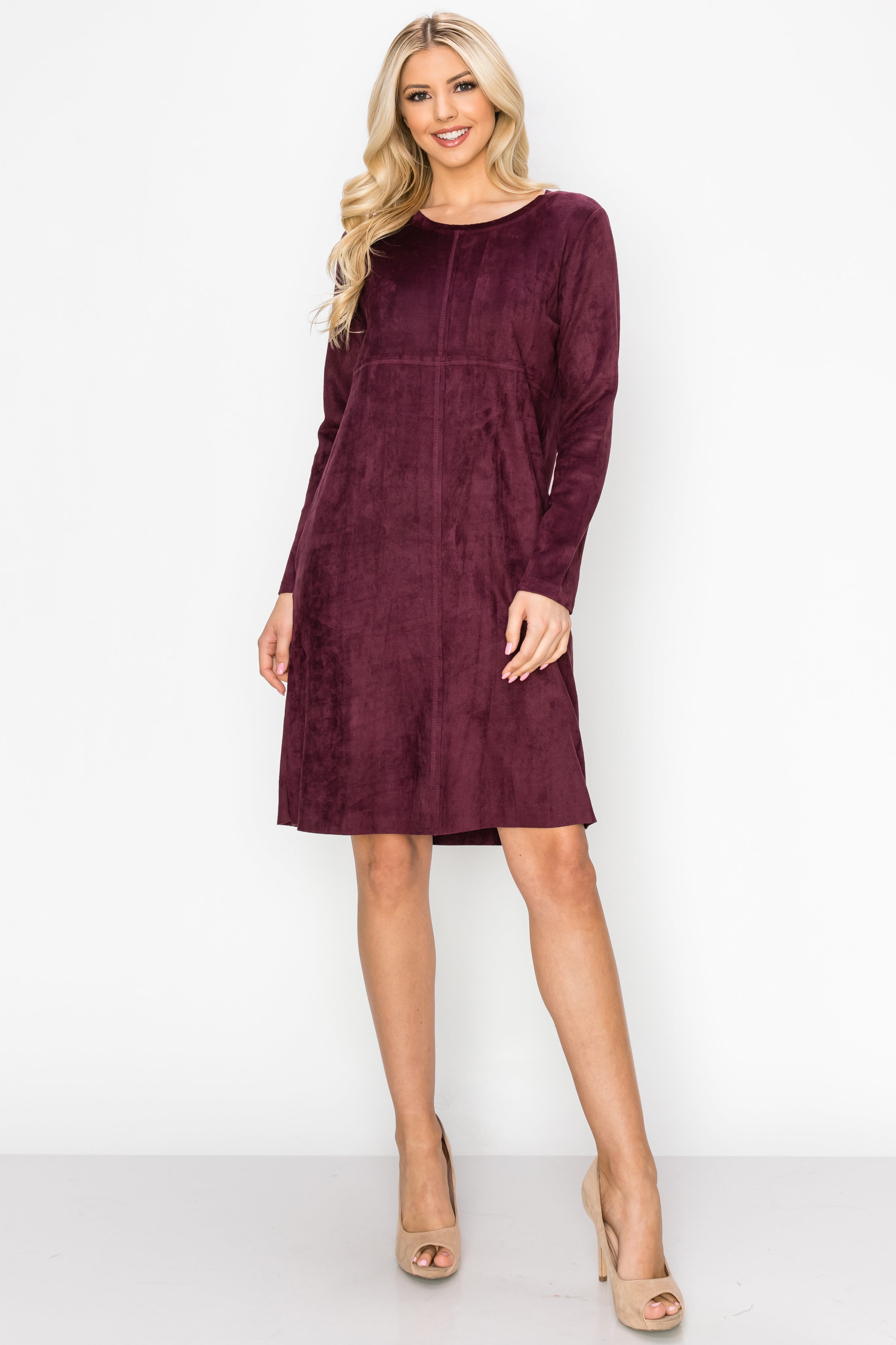Aurora Suede Round Neck Dress with Pockets
