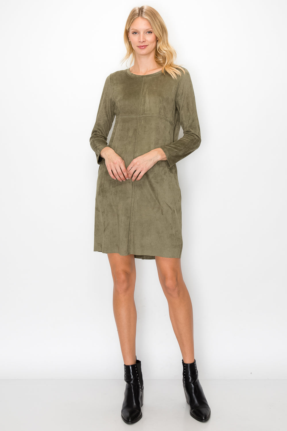 Aurora Suede Round Neck Dress with Pockets