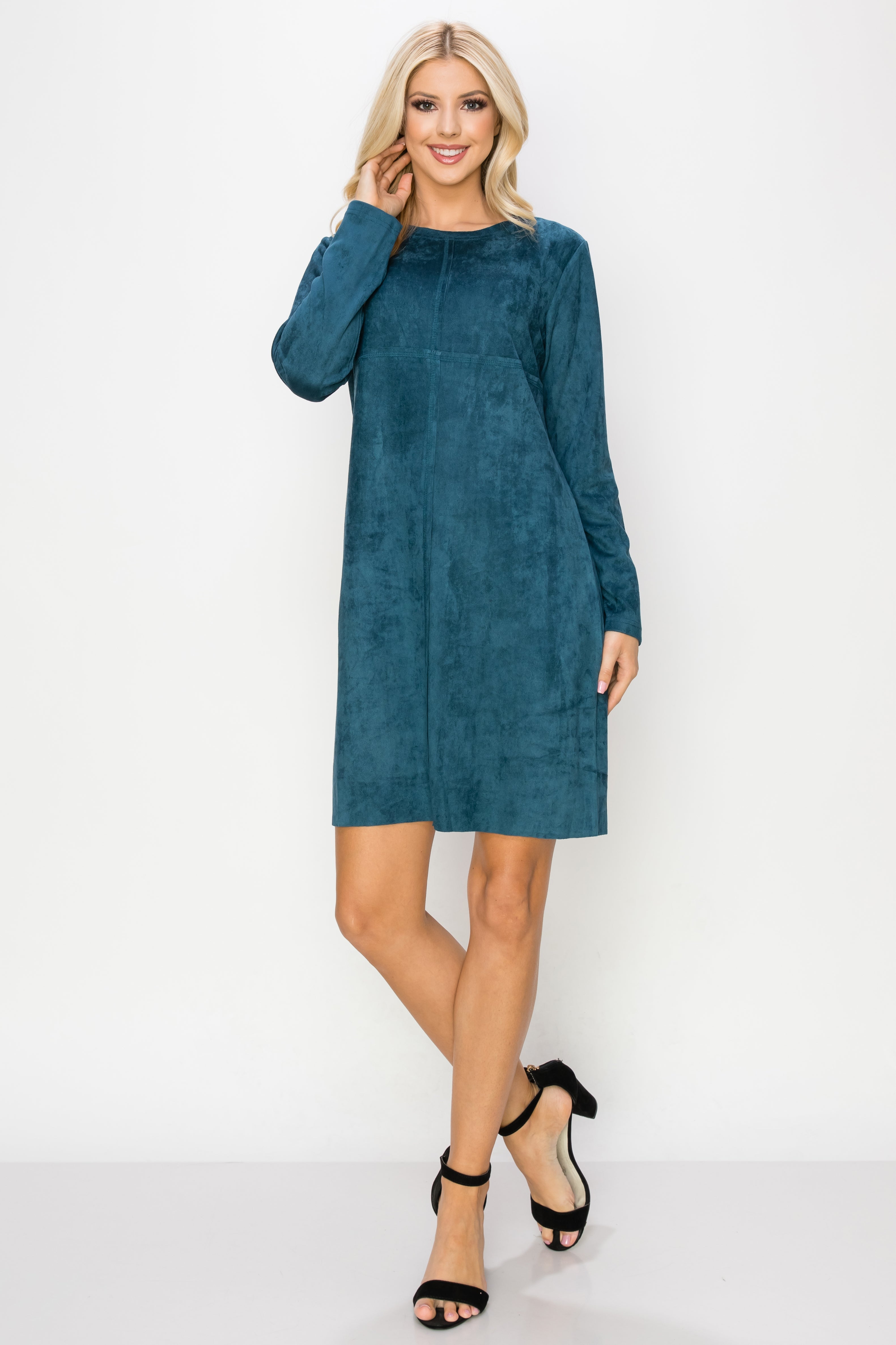 Aurora Suede Round Neck Dress with Pockets