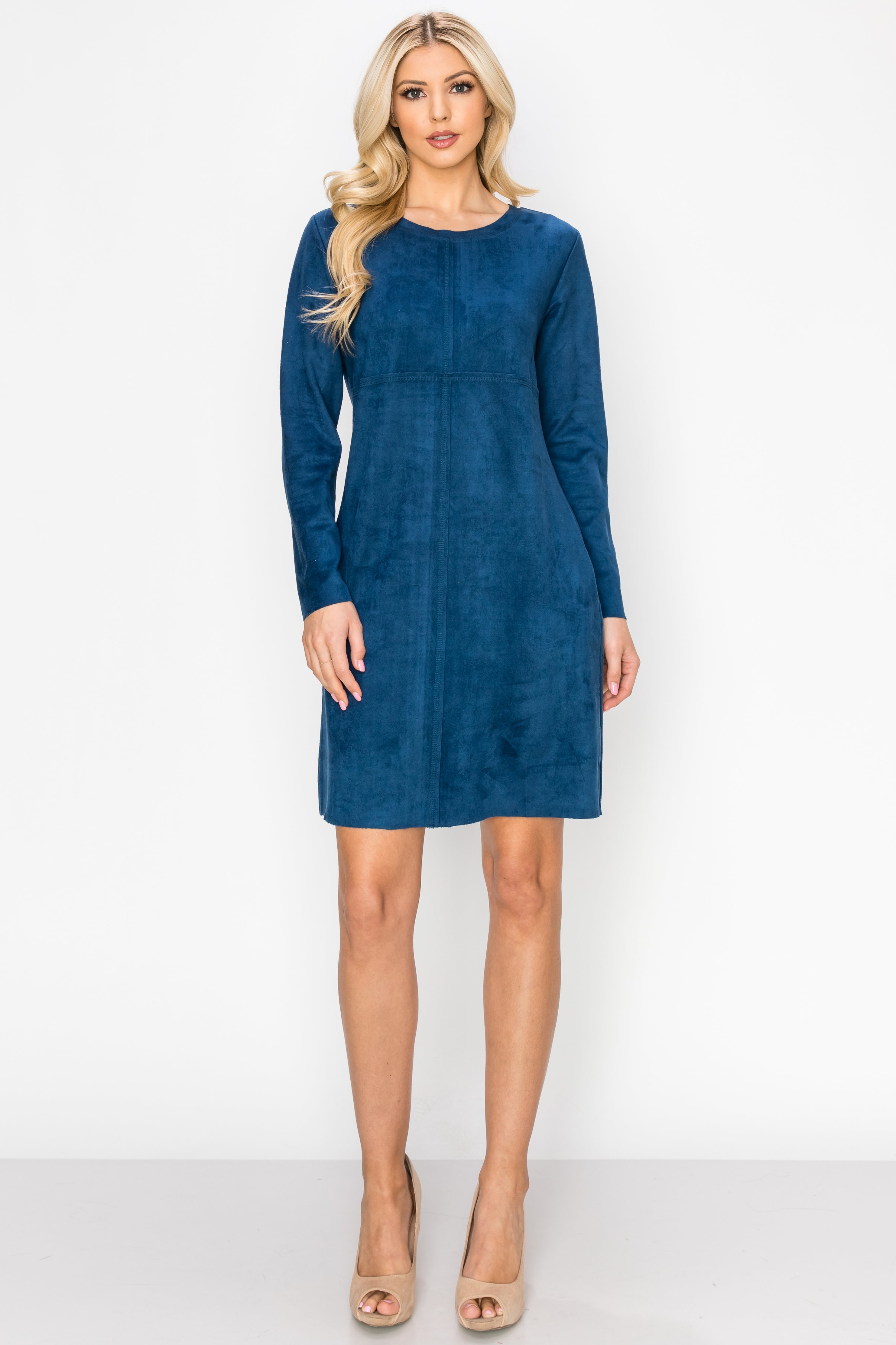 Aurora Suede Round Neck Dress with Pockets