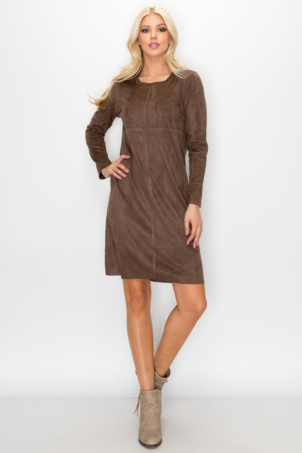 Aurora Suede Round Neck Dress with Pockets