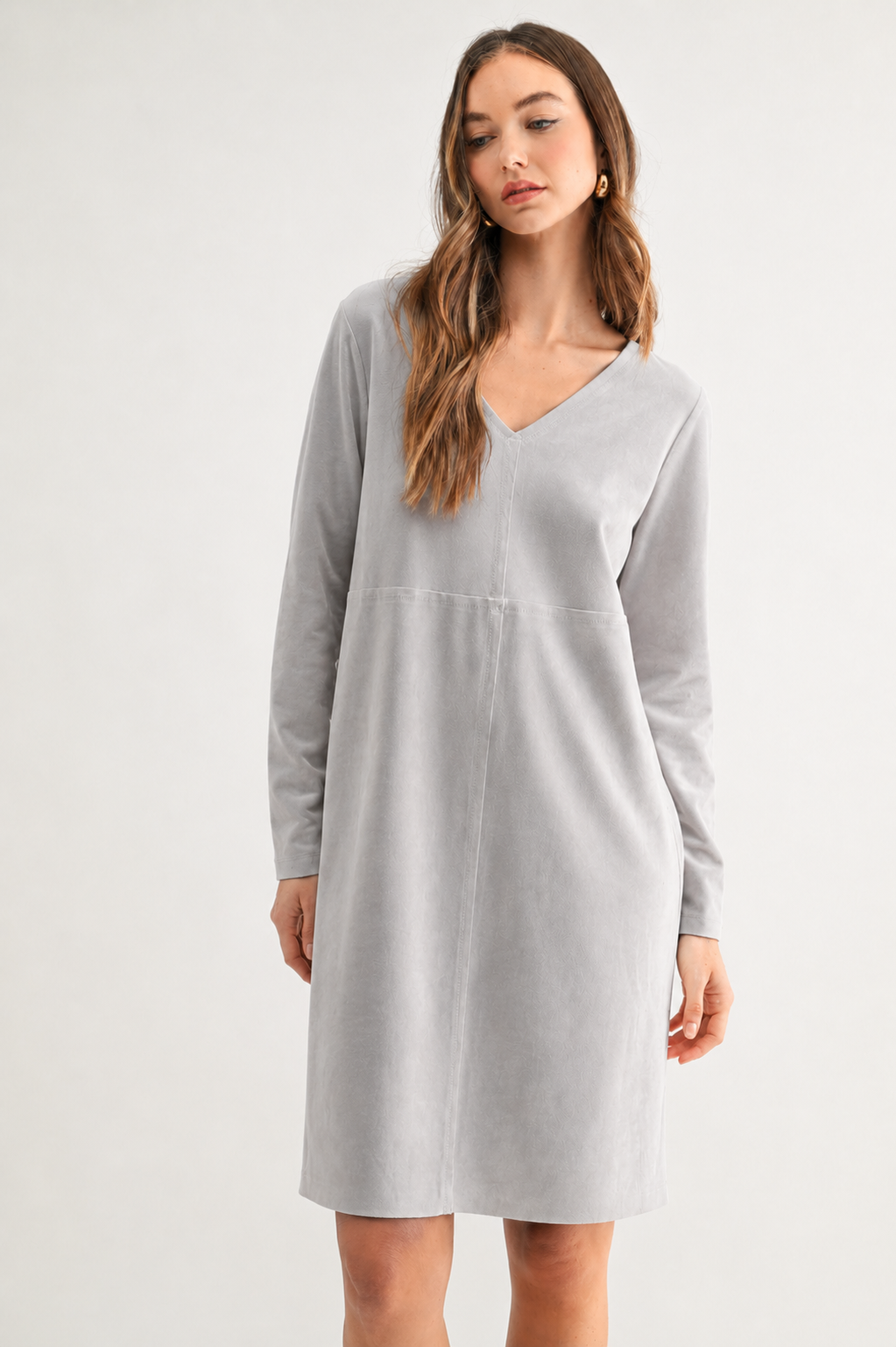 Aurora Suede V-neck Dress Without Pockets