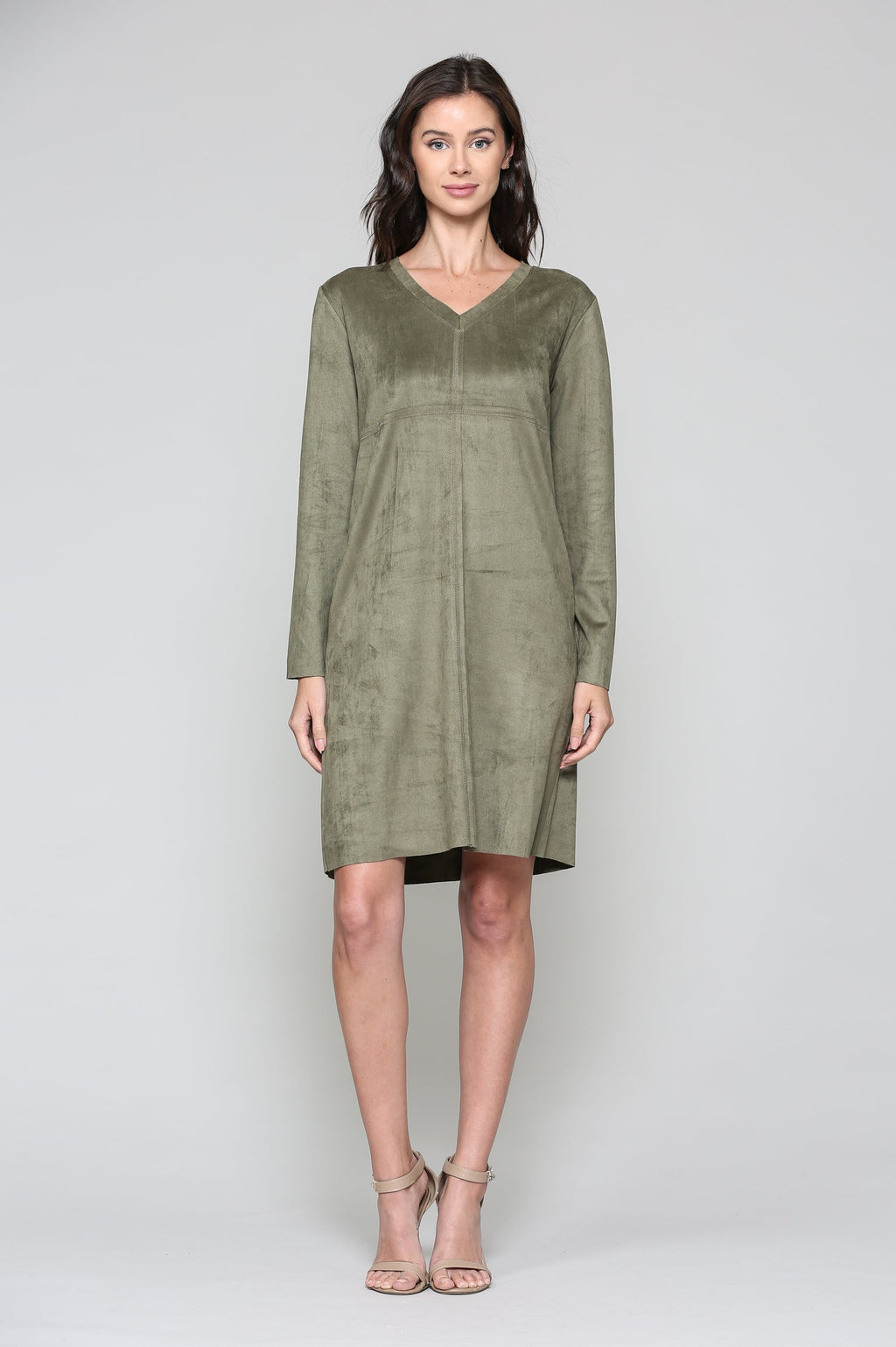 Aurora Suede V-neck Dress Without Pockets