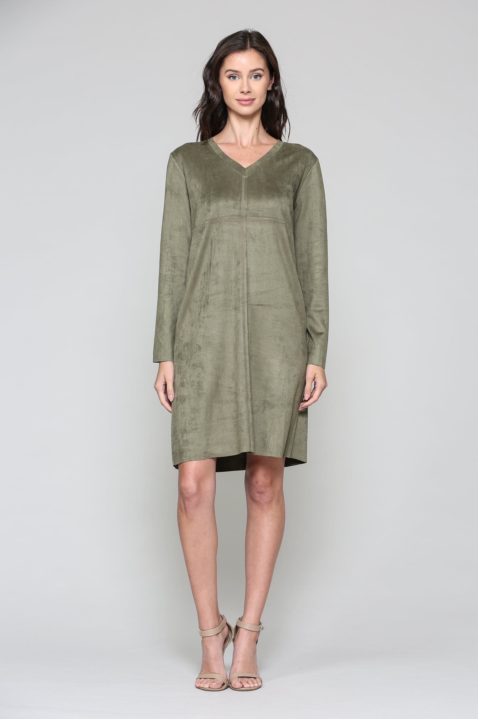 Aurora Suede V-neck Dress Without Pockets