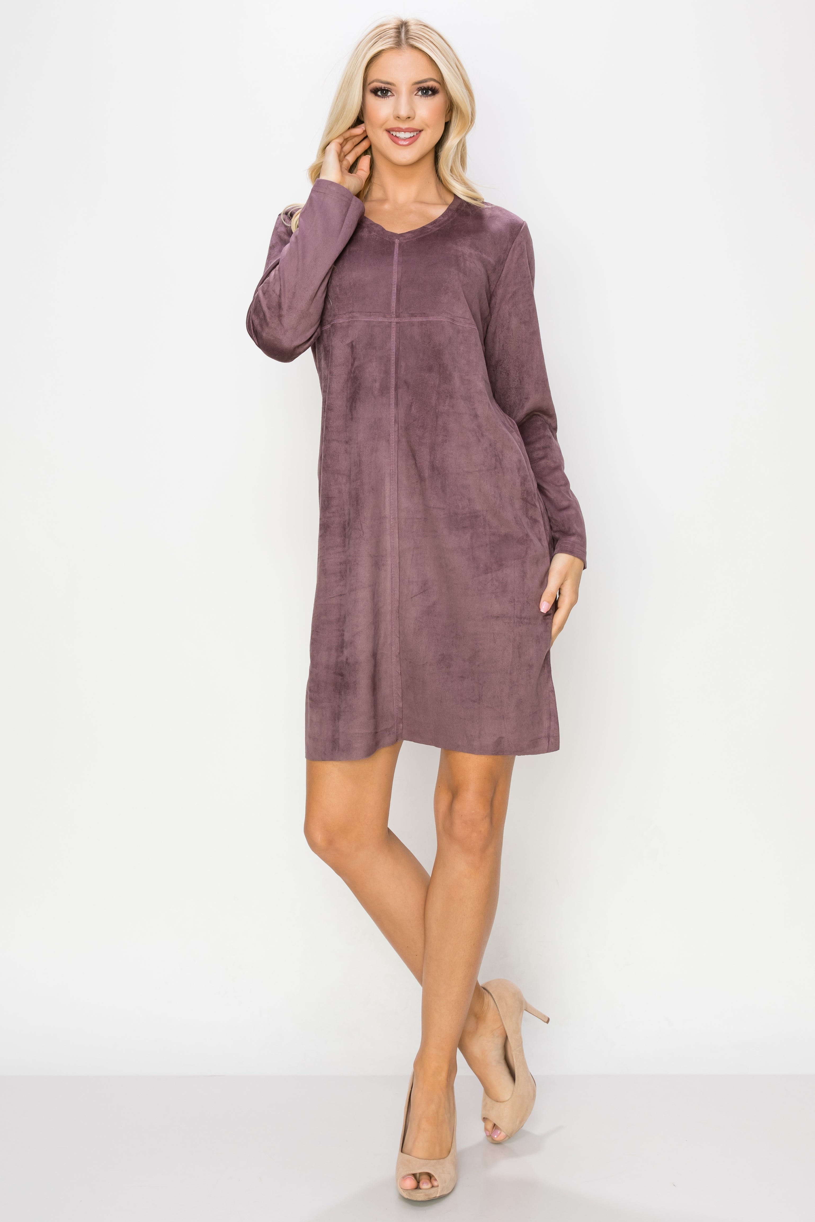 Aurora Suede V-neck Dress Without Pockets