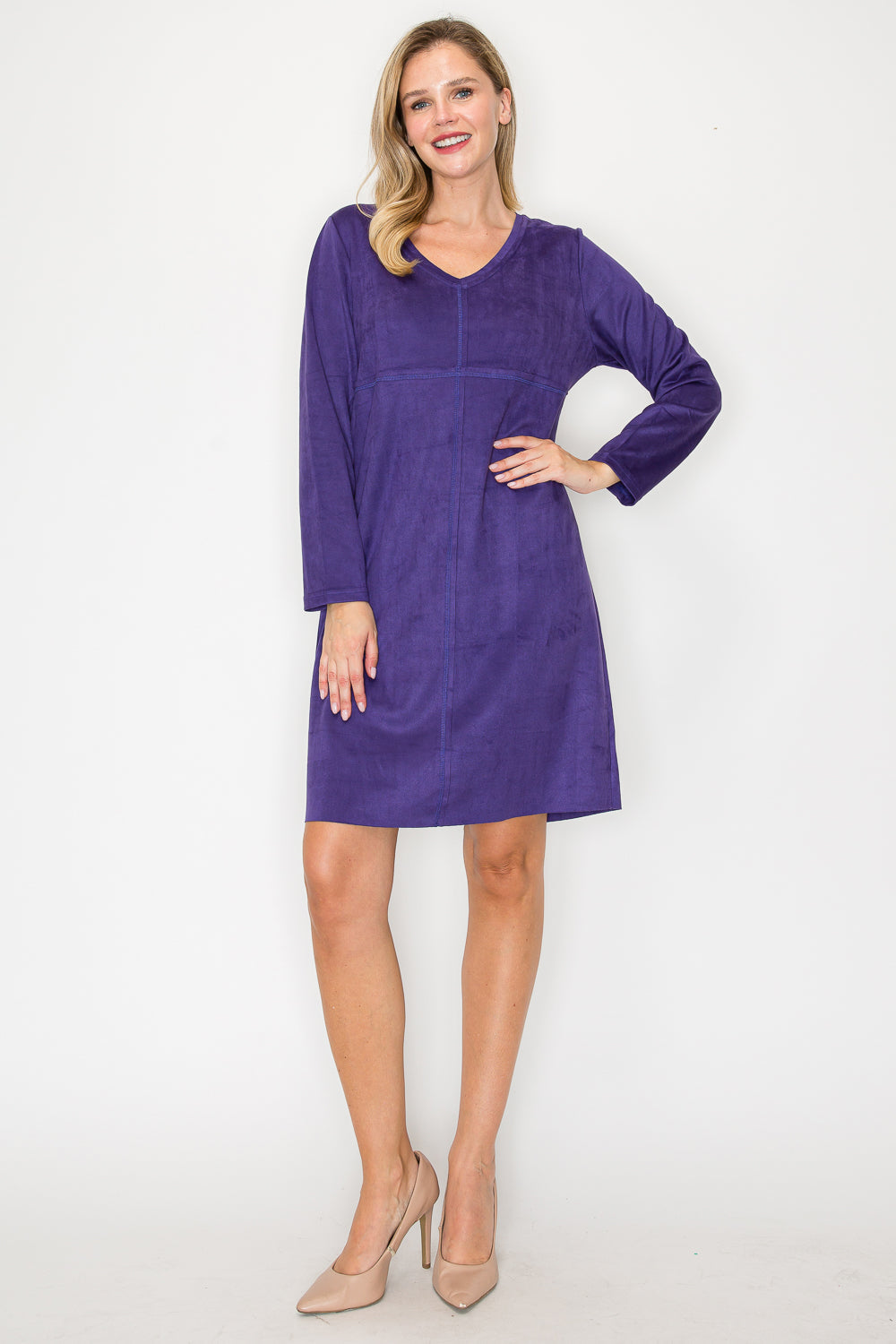 Aurora Suede V-neck Dress Without Pockets