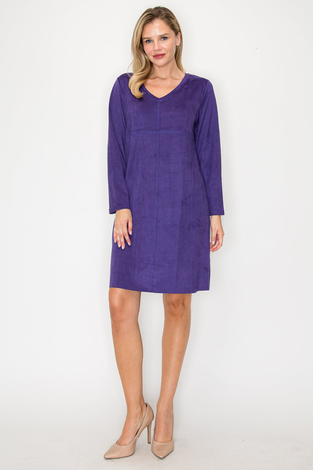 Aurora Suede V-neck Dress Without Pockets