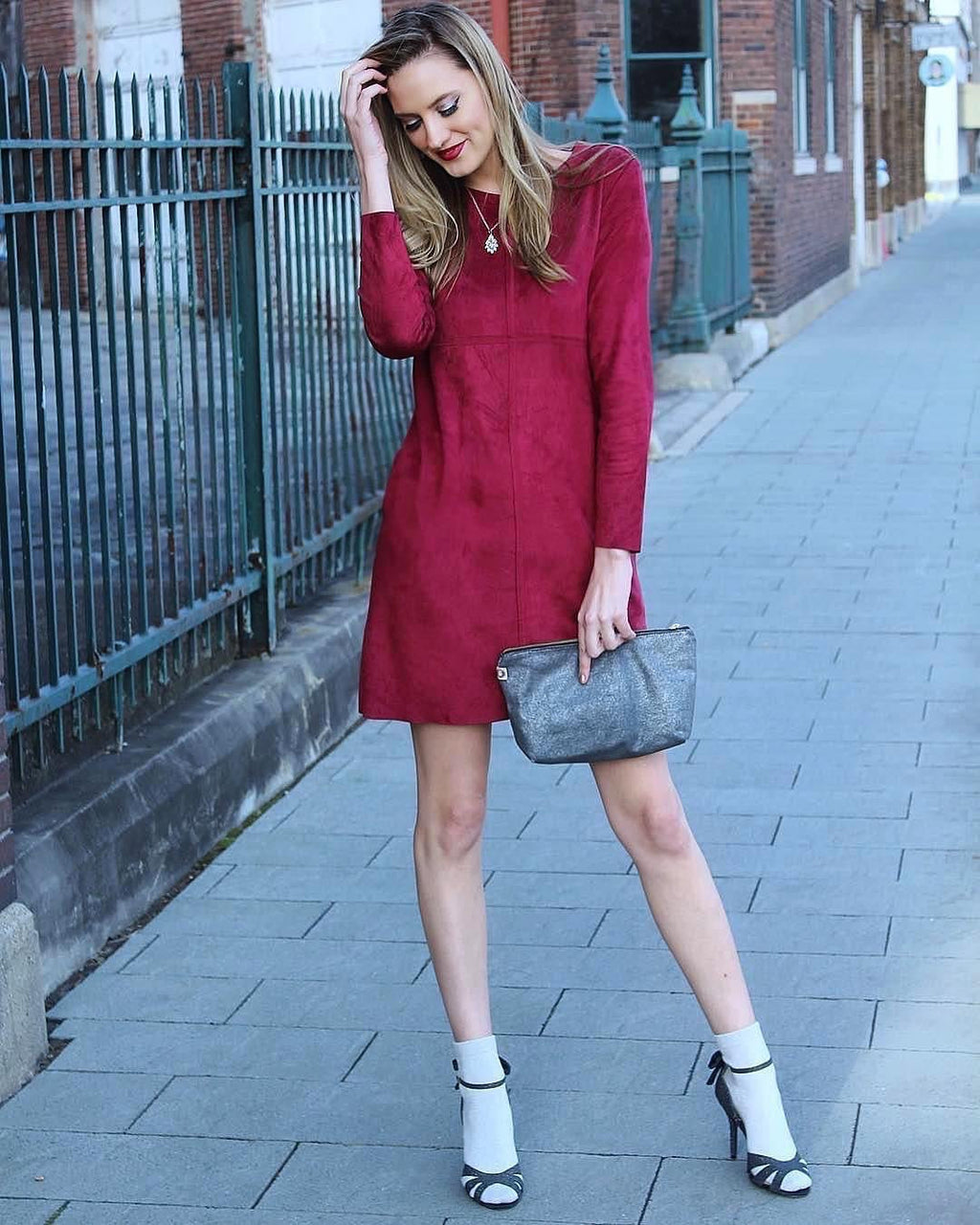 Aurora Suede Round Neck Dress with Pockets