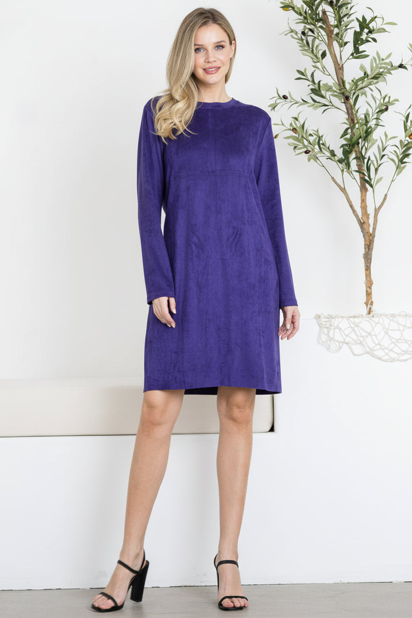 Aurora Suede Round Neck Dress with Pockets
