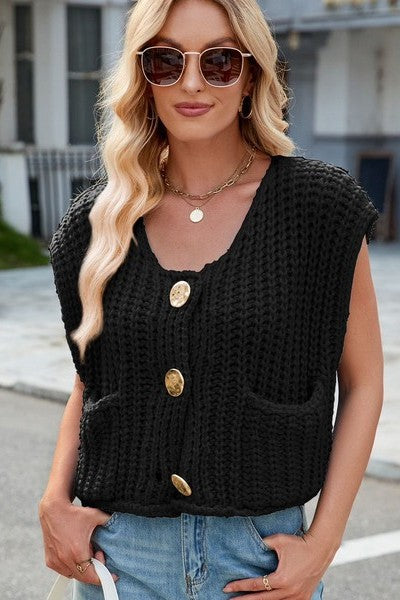 Miss Sparkling Sleeveless Knit Cardigan Vest