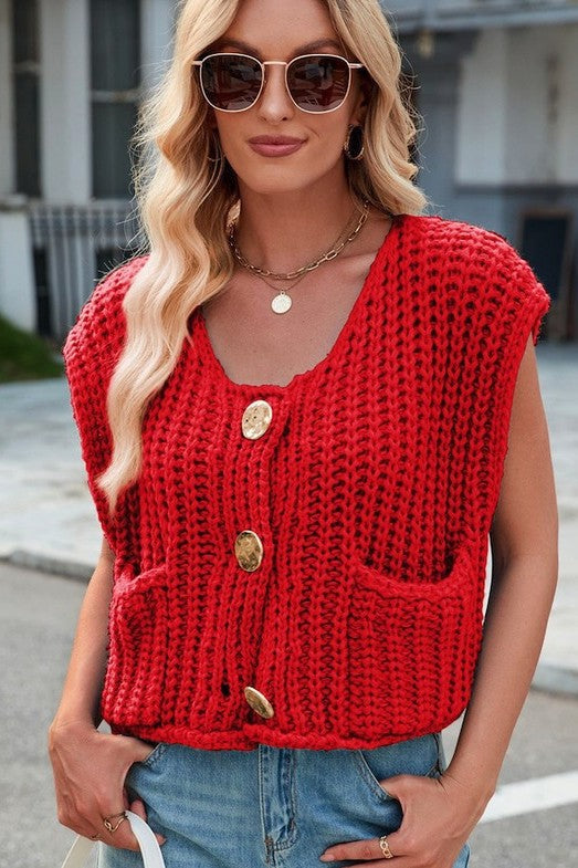 Miss Sparkling Sleeveless Knit Cardigan Vest