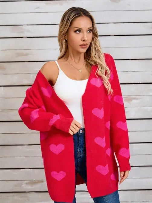 Miss Sparkling Open Front Heart Cardigan