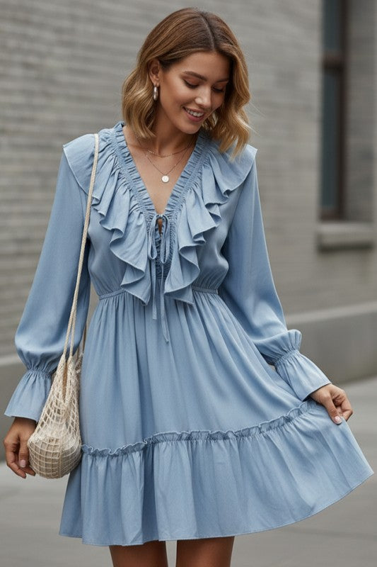 Miss Sparkling Long Sleeve Ruffle Dress