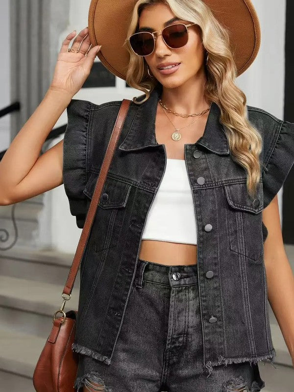 Miss Sparkling Short sleeve Ruffle Denim Vest