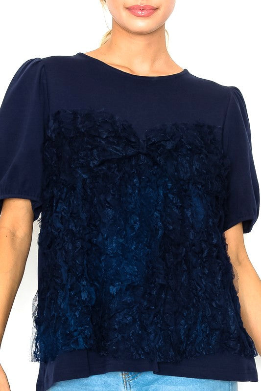 Reya Top with Front Textured Lace Mesh