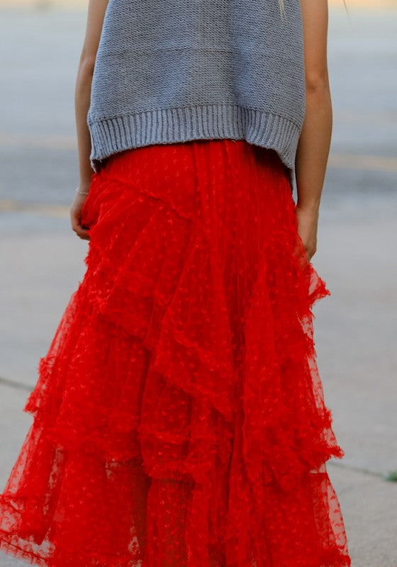 Miss Sparkling Mesh Ruffle Maxi Skirt