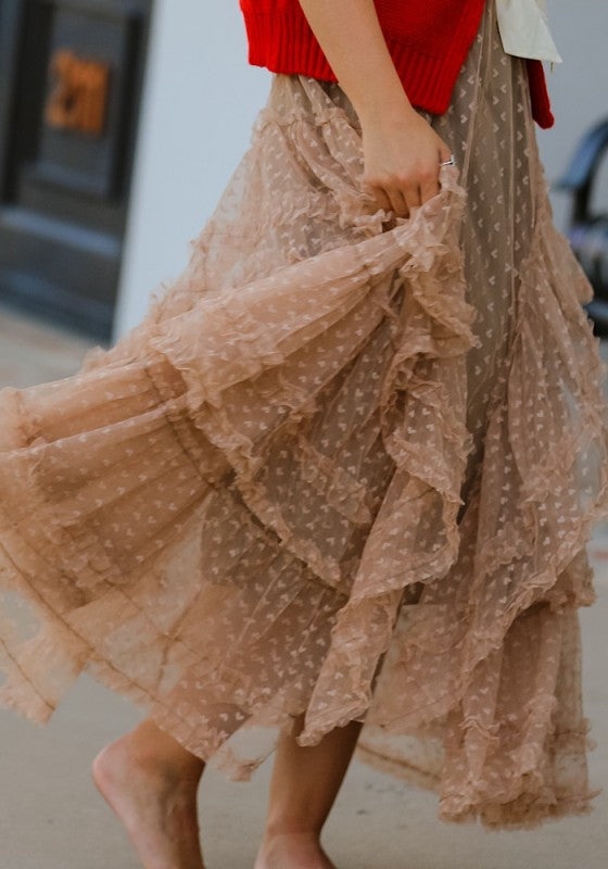 Miss Sparkling Mesh Ruffle Maxi Skirt