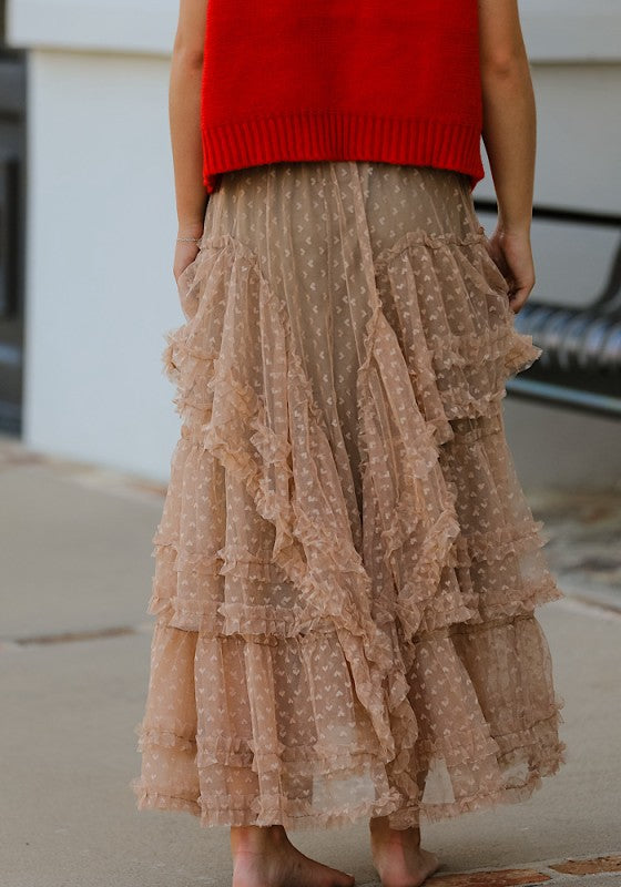 Miss Sparkling Mesh Ruffle Maxi Skirt