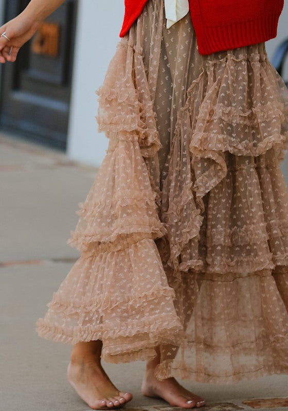 Miss Sparkling Mesh Ruffle Maxi Skirt