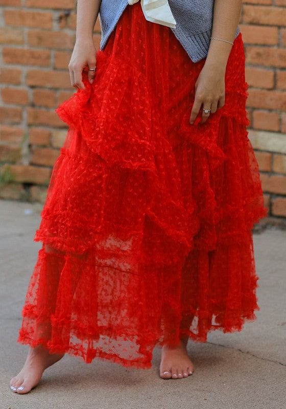 Miss Sparkling Mesh Ruffle Maxi Skirt