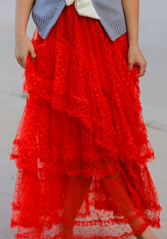 Miss Sparkling Mesh Ruffle Maxi Skirt