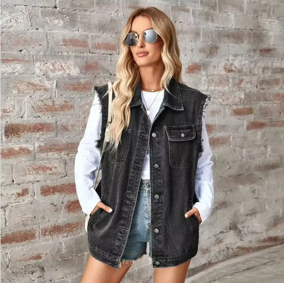 Miss Sparkling Sleeveless Denim Jacket