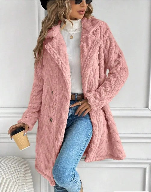 Miss Sparkling Houndstooth Pattern  Fleece Coat