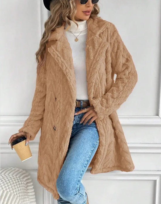 Miss Sparkling Houndstooth Pattern  Fleece Coat