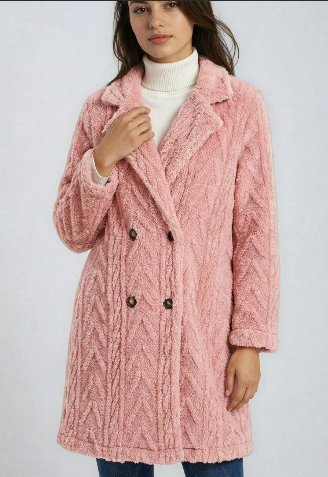Miss Sparkling Houndstooth Pattern  Fleece Coat