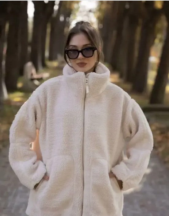 Miss Sparkling Zip-up Faux Fur Jacket