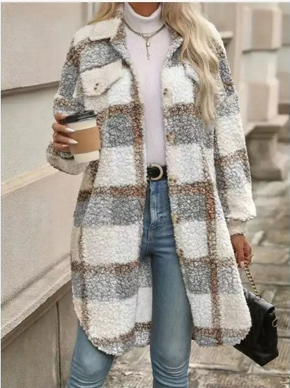 Miss Sparkling Plaid Faux Fur Coat