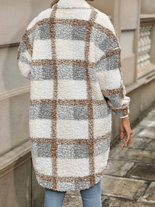 Miss Sparkling Plaid Faux Fur Coat