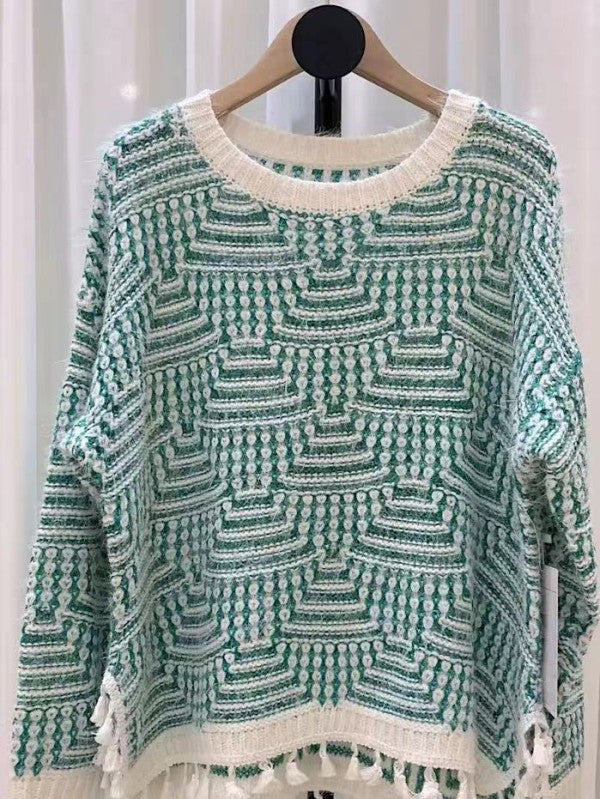 Miss Sparkling Plaid Knit Sweater with Fringe