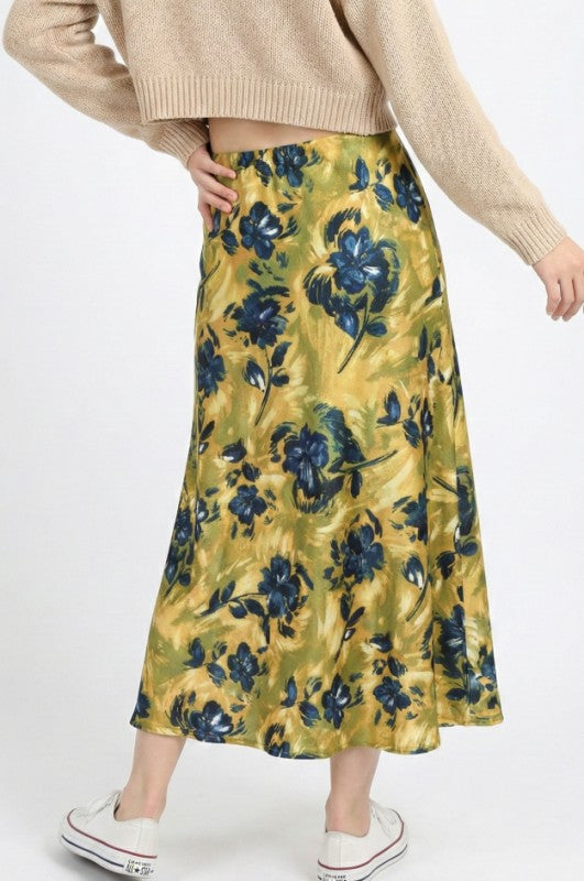 Miss Sparkling Satin Floral Print Skirt