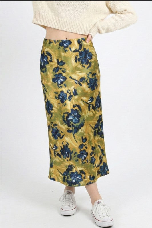 Miss Sparkling Satin Floral Print Skirt