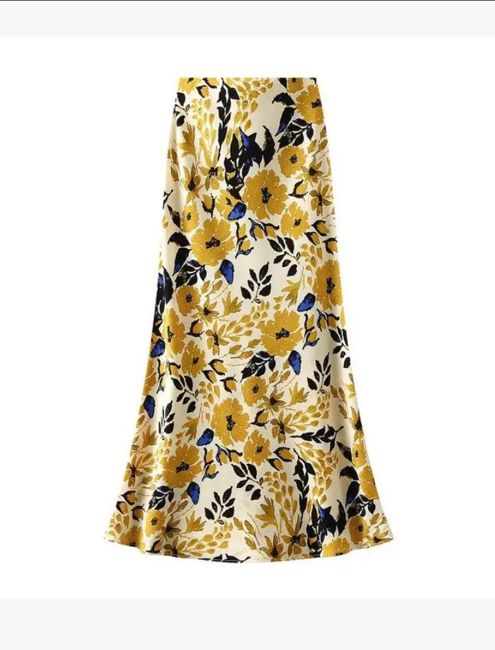 Miss Sparkling Satin Floral Print Skirt