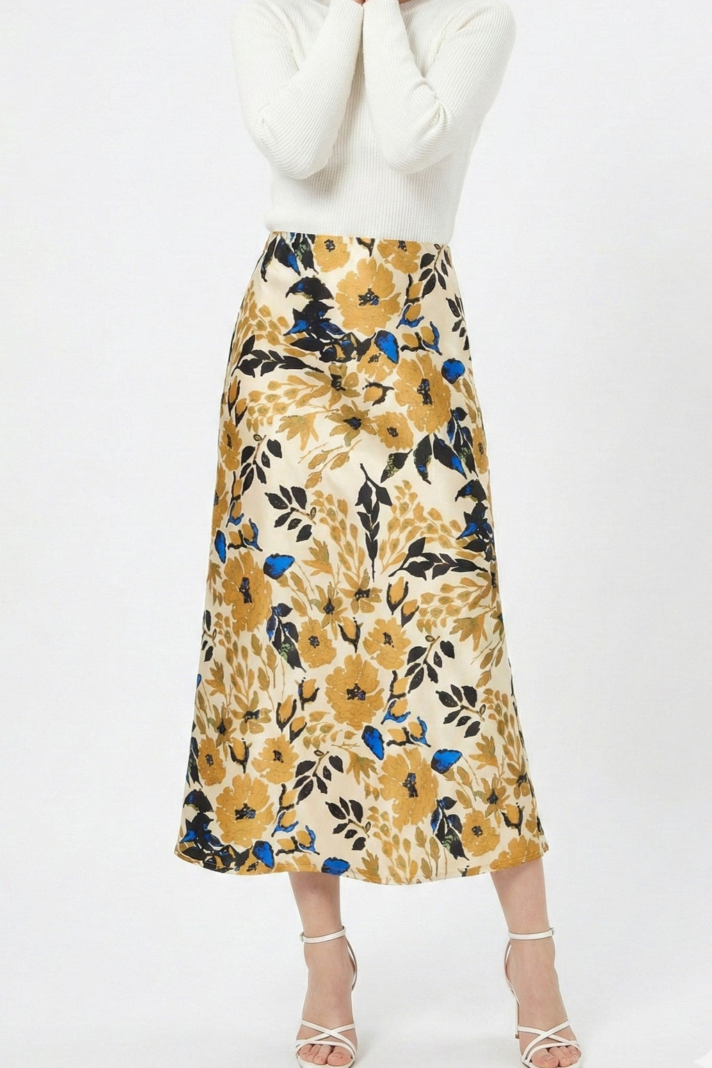 Miss Sparkling Satin Floral Print Skirt
