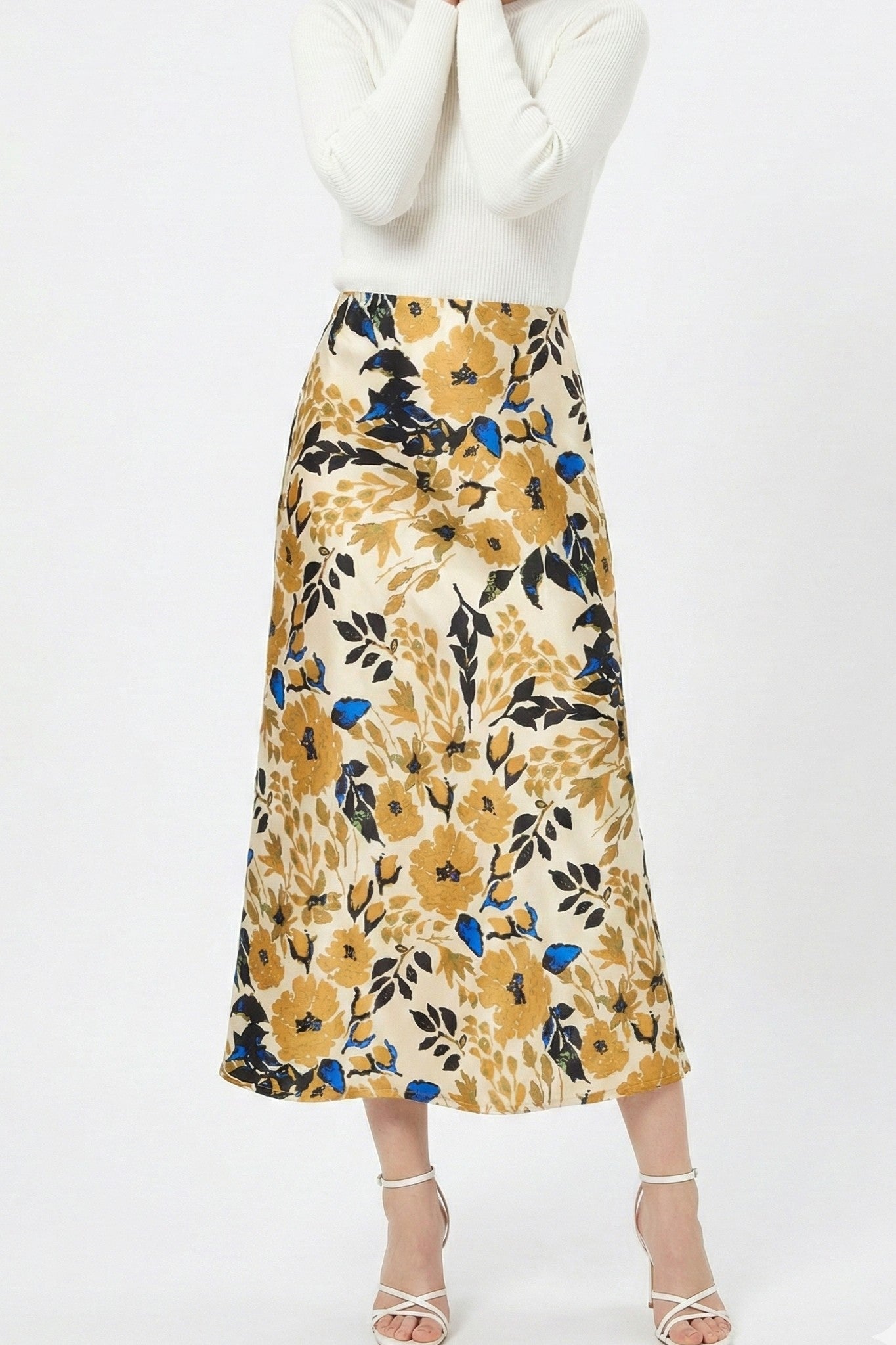 Miss Sparkling Satin Floral Print Skirt