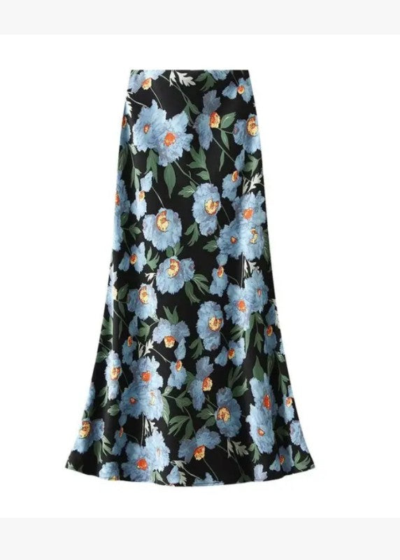 Miss Sparkling Satin Floral Print Skirt