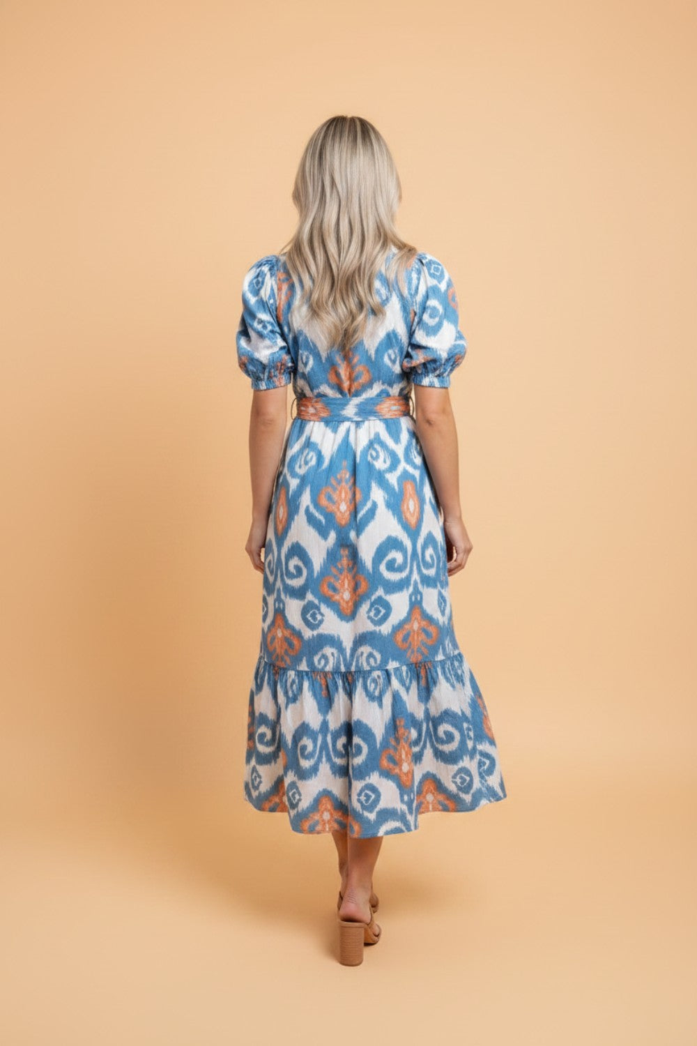 Floral Boho Puff Sleeve Ruffle Hem Midi Dress