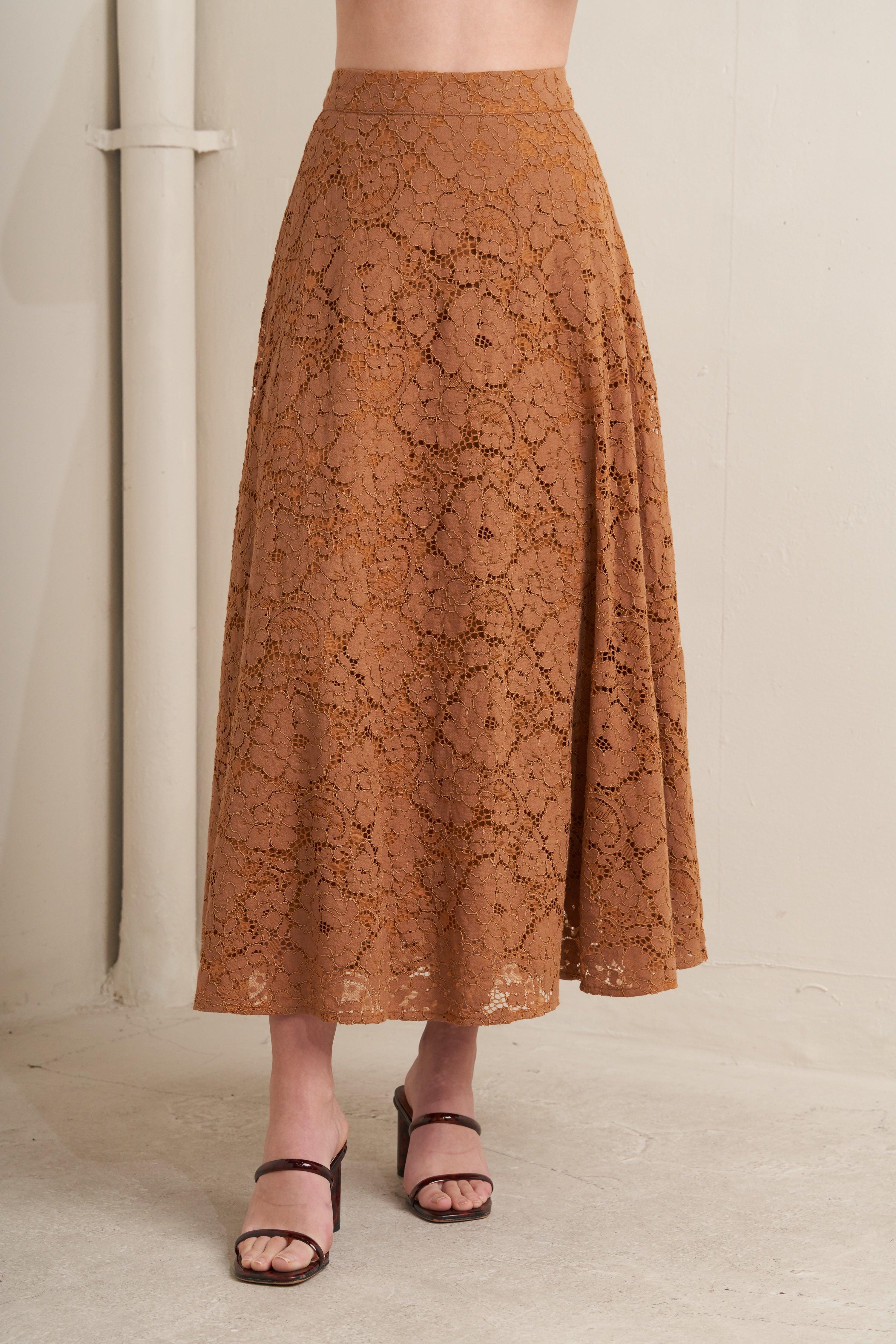 Purely Romantic Woven Lace Midi Skirt