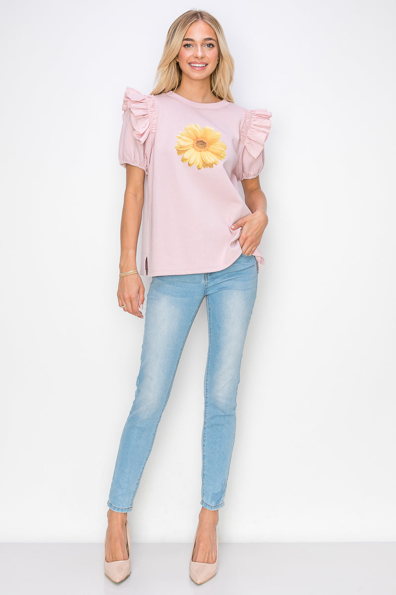 Kenna Prima Cotton Knit & Sunflower with Gold Sparkling Studs