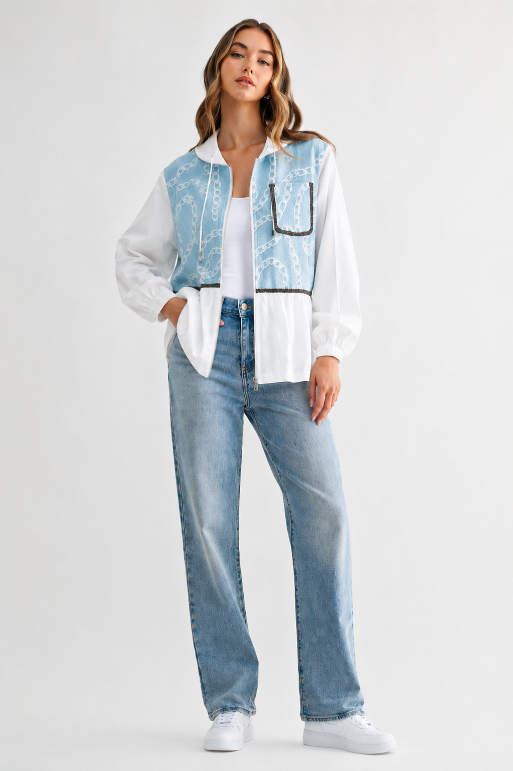 Joan Light Weight Jacket with Denim & Beading Trim