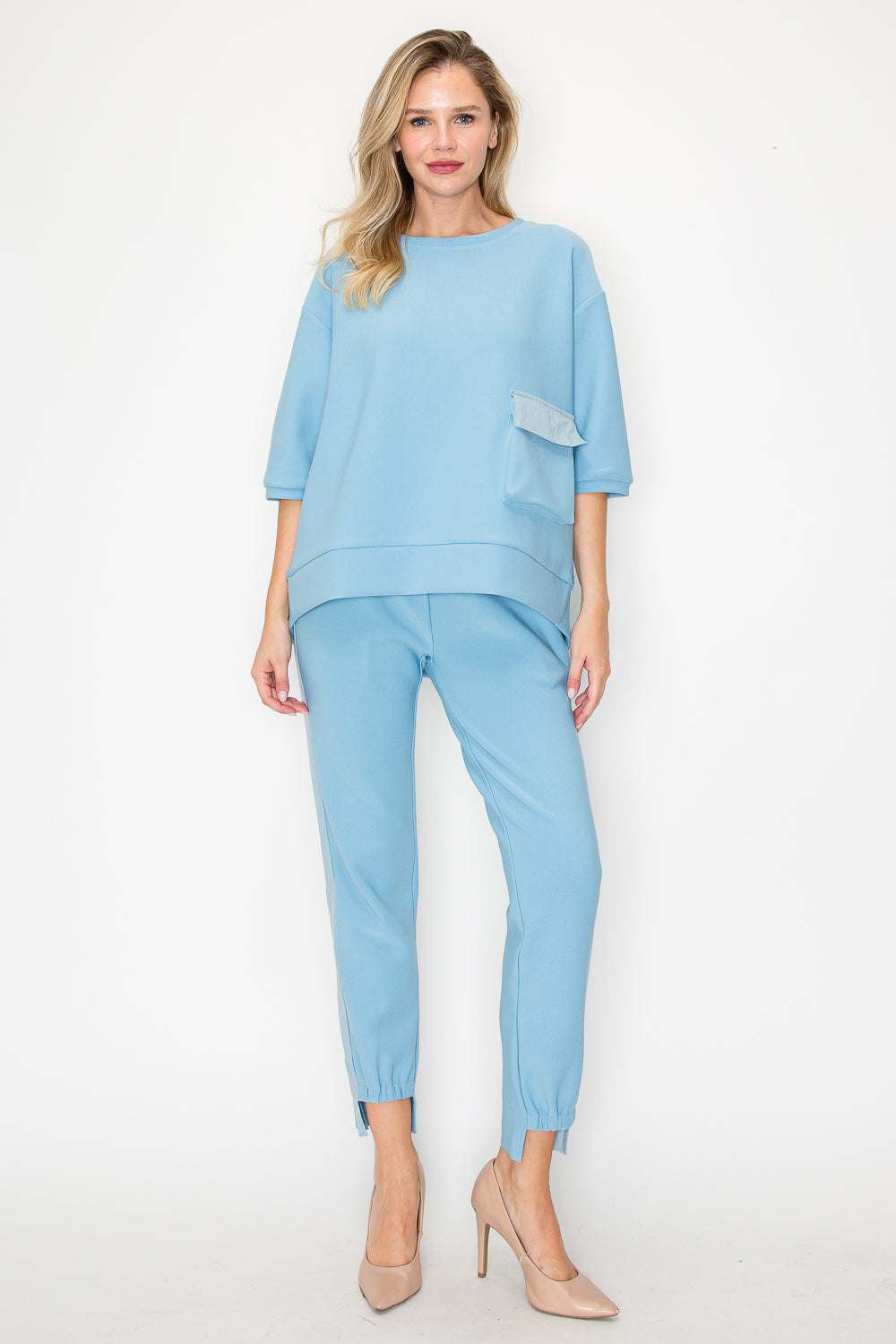 Karen Knit Crepe Top with Front Pocket