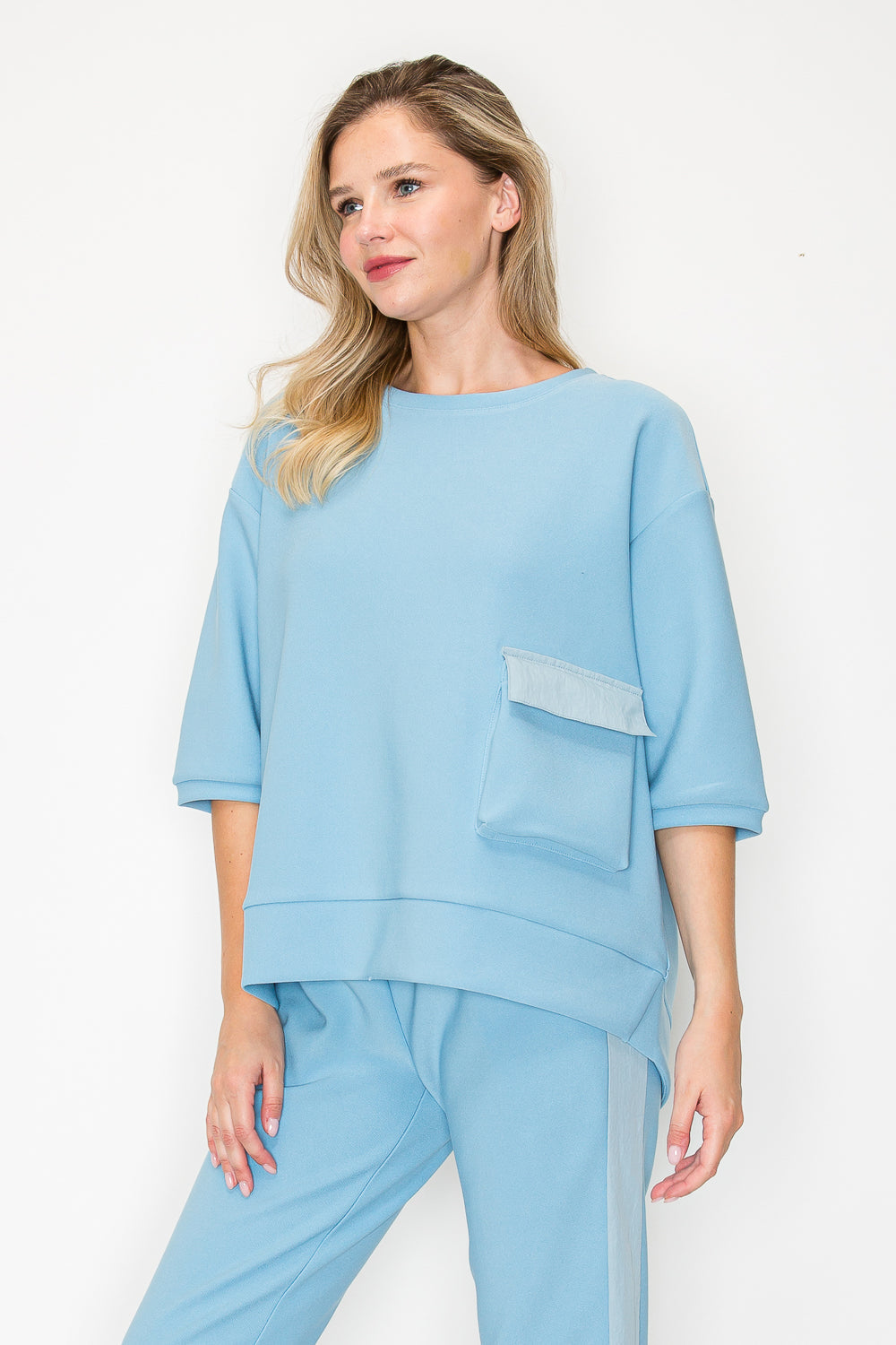 Karen Knit Crepe Top with Front Pocket